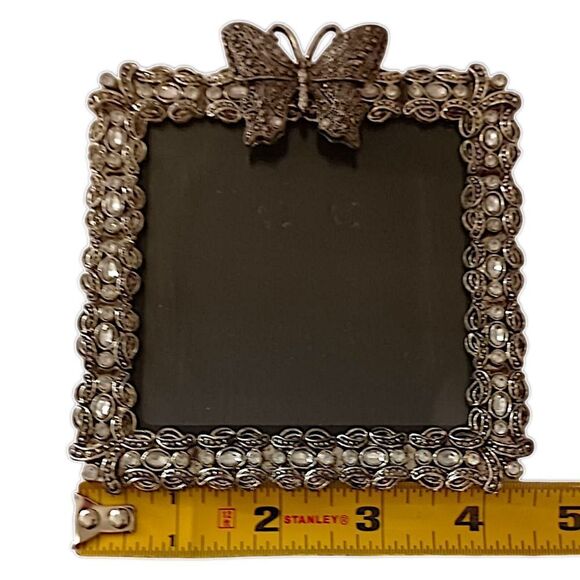 Butterfly Floral Picture Frame Ornate Metal Rhinestones Fairy Cottage Whimsigoth - Picture 5 of 16